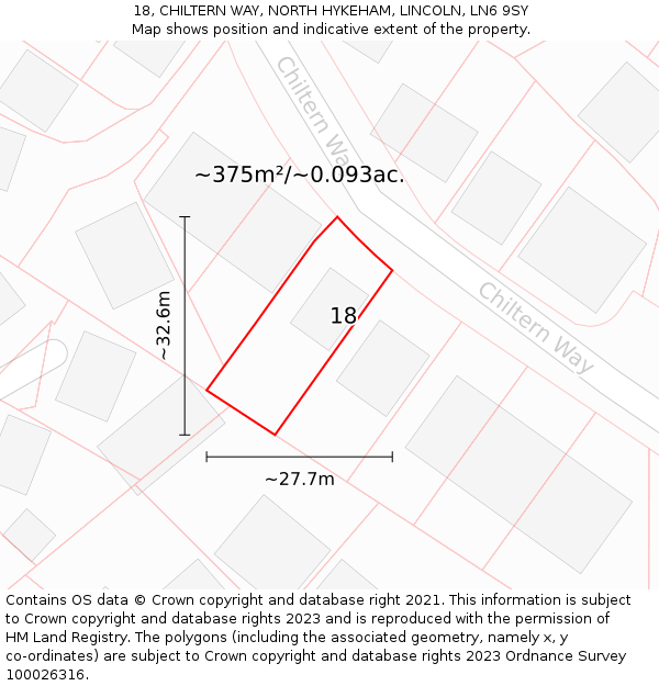18, CHILTERN WAY, NORTH HYKEHAM, LINCOLN, LN6 9SY: Plot and title map