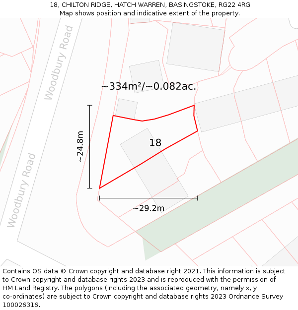 18, CHILTON RIDGE, HATCH WARREN, BASINGSTOKE, RG22 4RG: Plot and title map