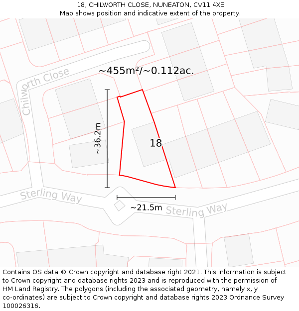 18, CHILWORTH CLOSE, NUNEATON, CV11 4XE: Plot and title map