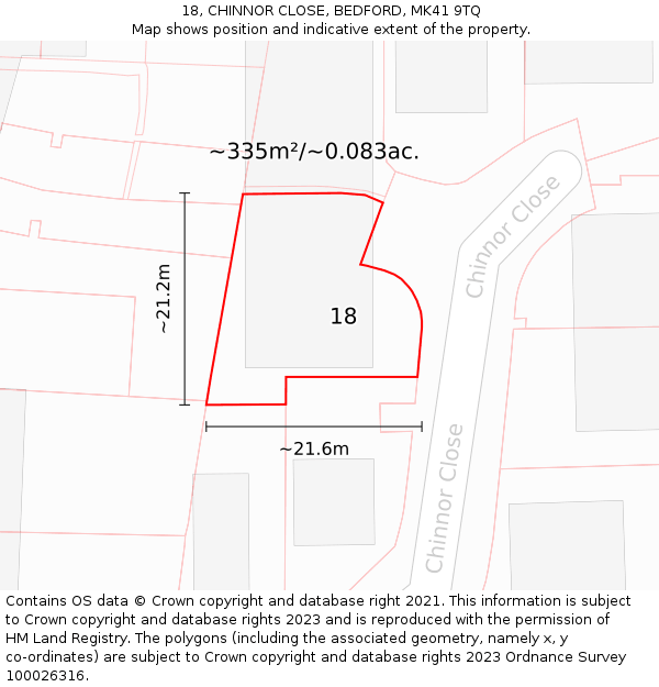 18, CHINNOR CLOSE, BEDFORD, MK41 9TQ: Plot and title map
