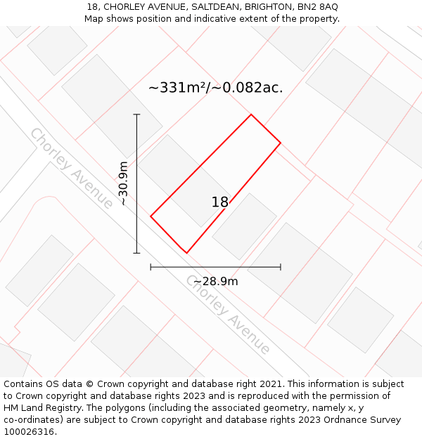 18, CHORLEY AVENUE, SALTDEAN, BRIGHTON, BN2 8AQ: Plot and title map