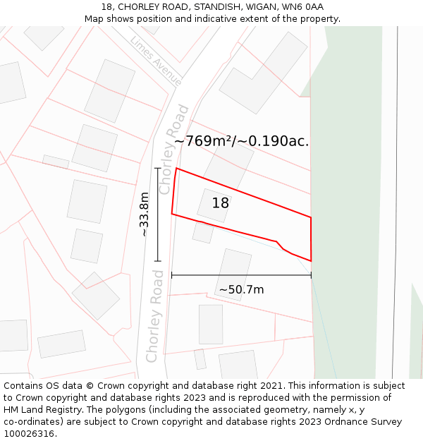 18, CHORLEY ROAD, STANDISH, WIGAN, WN6 0AA: Plot and title map