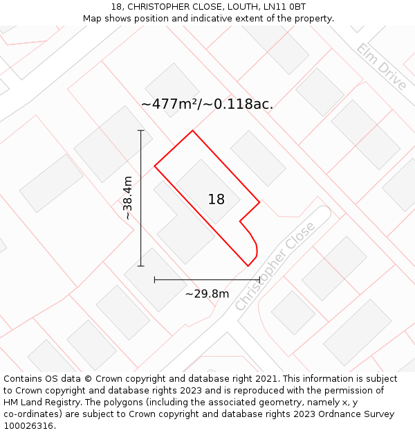 18, CHRISTOPHER CLOSE, LOUTH, LN11 0BT: Plot and title map