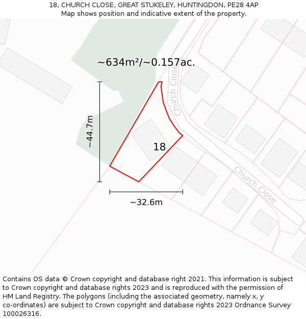 18, CHURCH CLOSE, GREAT STUKELEY, HUNTINGDON, PE28 4AP: Plot and title map