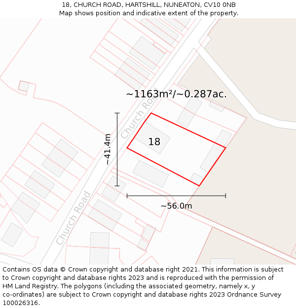 18, CHURCH ROAD, HARTSHILL, NUNEATON, CV10 0NB: Plot and title map