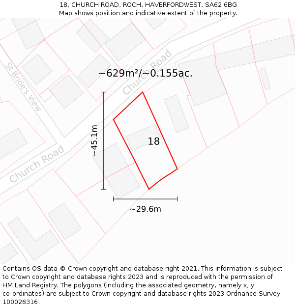 18, CHURCH ROAD, ROCH, HAVERFORDWEST, SA62 6BG: Plot and title map