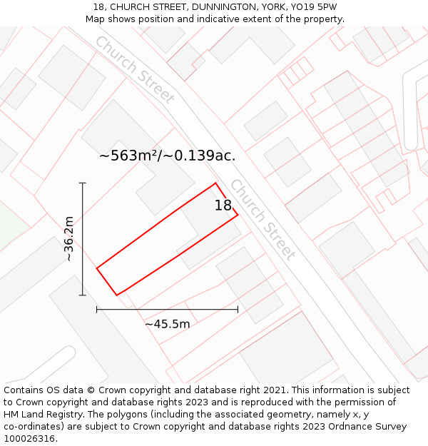 18, CHURCH STREET, DUNNINGTON, YORK, YO19 5PW: Plot and title map