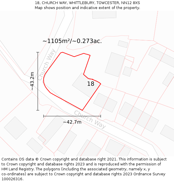 18, CHURCH WAY, WHITTLEBURY, TOWCESTER, NN12 8XS: Plot and title map
