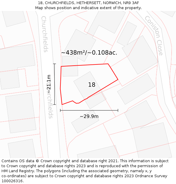 18, CHURCHFIELDS, HETHERSETT, NORWICH, NR9 3AF: Plot and title map