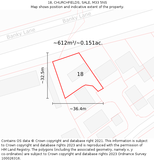 18, CHURCHFIELDS, SALE, M33 5NS: Plot and title map