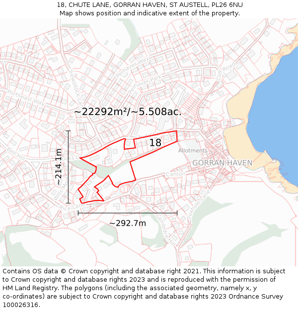18, CHUTE LANE, GORRAN HAVEN, ST AUSTELL, PL26 6NU: Plot and title map