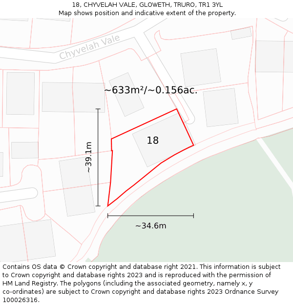 18, CHYVELAH VALE, GLOWETH, TRURO, TR1 3YL: Plot and title map