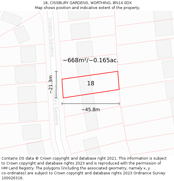 18, CISSBURY GARDENS, WORTHING, BN14 0DX: Plot and title map