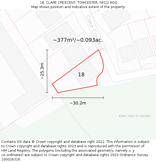 18, CLARE CRESCENT, TOWCESTER, NN12 6QQ: Plot and title map