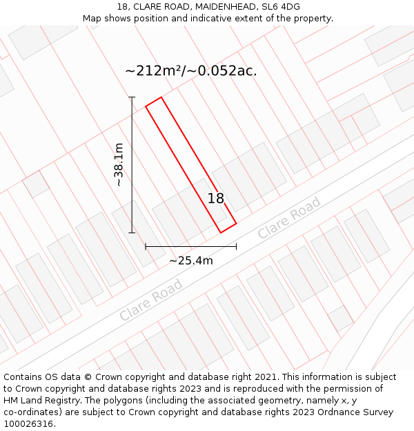 18, CLARE ROAD, MAIDENHEAD, SL6 4DG: Plot and title map