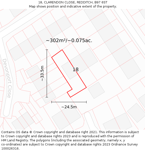 18, CLARENDON CLOSE, REDDITCH, B97 6ST: Plot and title map