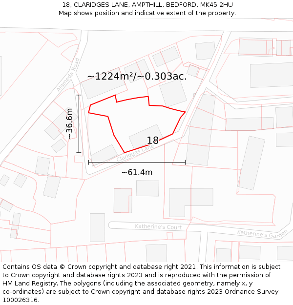 18, CLARIDGES LANE, AMPTHILL, BEDFORD, MK45 2HU: Plot and title map
