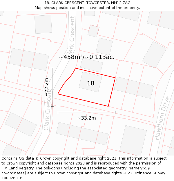 18, CLARK CRESCENT, TOWCESTER, NN12 7AG: Plot and title map