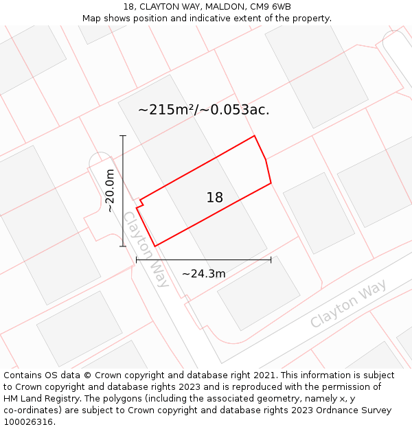 18, CLAYTON WAY, MALDON, CM9 6WB: Plot and title map