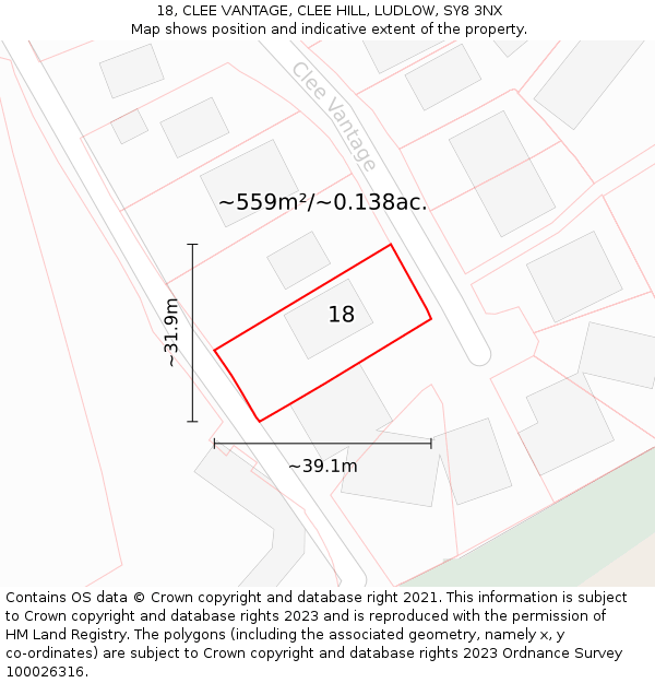 18, CLEE VANTAGE, CLEE HILL, LUDLOW, SY8 3NX: Plot and title map