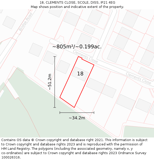 18, CLEMENTS CLOSE, SCOLE, DISS, IP21 4EG: Plot and title map