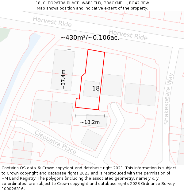18, CLEOPATRA PLACE, WARFIELD, BRACKNELL, RG42 3EW: Plot and title map