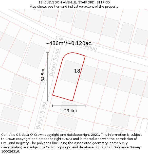 18, CLEVEDON AVENUE, STAFFORD, ST17 0DJ: Plot and title map