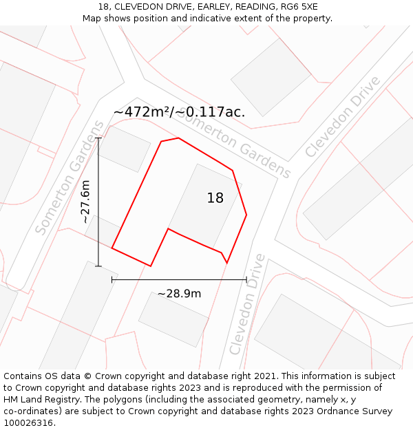 18, CLEVEDON DRIVE, EARLEY, READING, RG6 5XE: Plot and title map