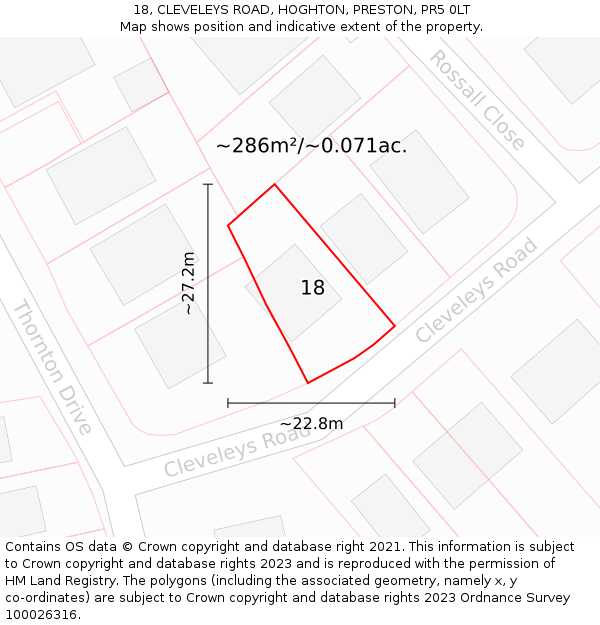 18, CLEVELEYS ROAD, HOGHTON, PRESTON, PR5 0LT: Plot and title map
