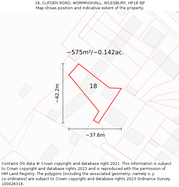 18, CLIFDEN ROAD, WORMINGHALL, AYLESBURY, HP18 9JP: Plot and title map