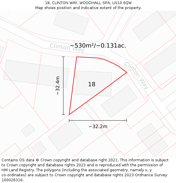 18, CLINTON WAY, WOODHALL SPA, LN10 6QW: Plot and title map
