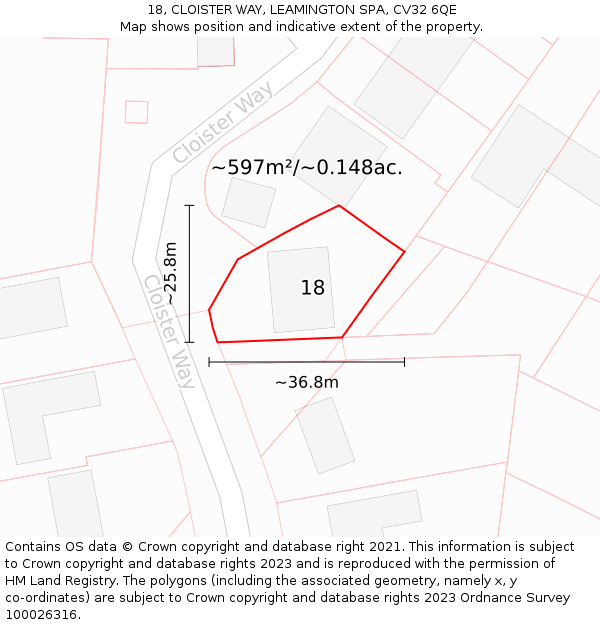 18, CLOISTER WAY, LEAMINGTON SPA, CV32 6QE: Plot and title map