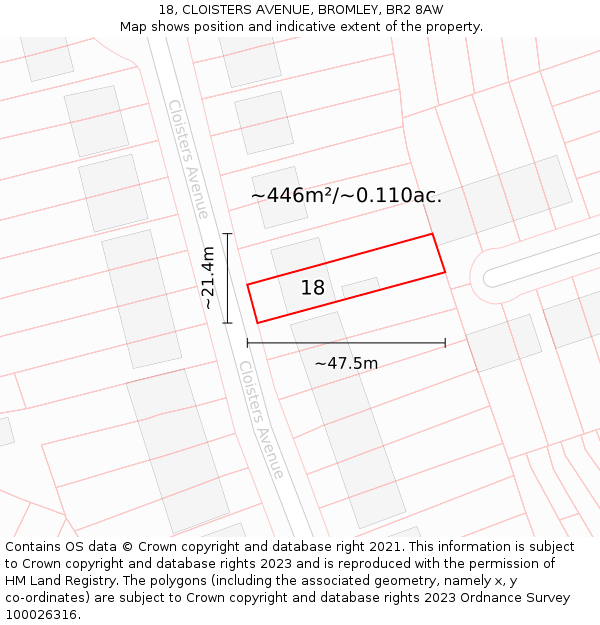 18, CLOISTERS AVENUE, BROMLEY, BR2 8AW: Plot and title map