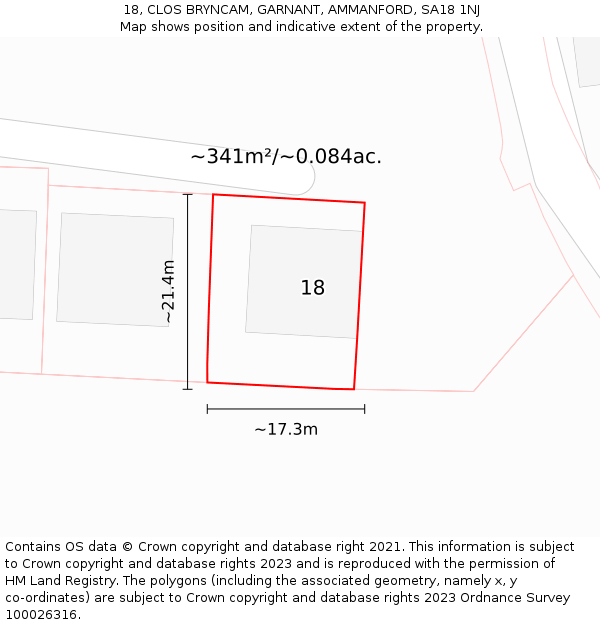 18, CLOS BRYNCAM, GARNANT, AMMANFORD, SA18 1NJ: Plot and title map