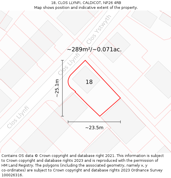 18, CLOS LLYNFI, CALDICOT, NP26 4RB: Plot and title map