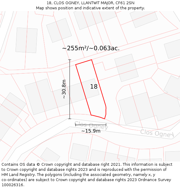 18, CLOS OGNEY, LLANTWIT MAJOR, CF61 2SN: Plot and title map