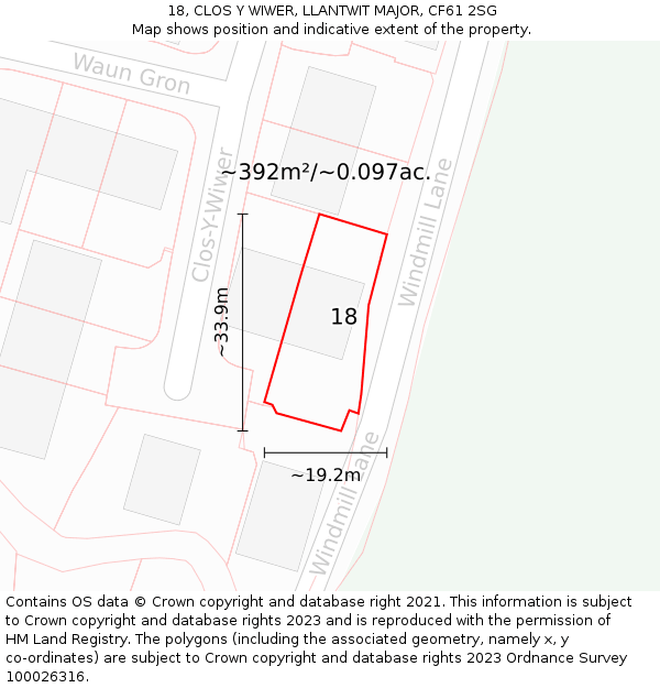18, CLOS Y WIWER, LLANTWIT MAJOR, CF61 2SG: Plot and title map