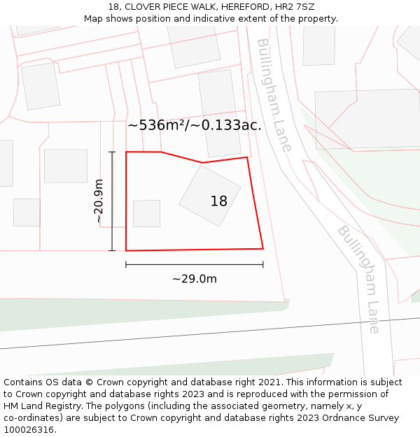 18, CLOVER PIECE WALK, HEREFORD, HR2 7SZ: Plot and title map