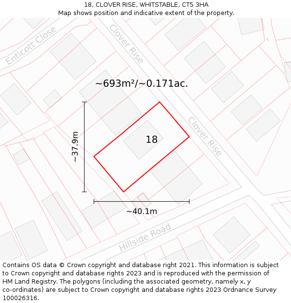 18, CLOVER RISE, WHITSTABLE, CT5 3HA: Plot and title map