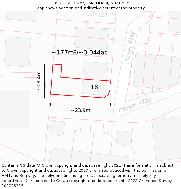 18, CLOVER WAY, FAKENHAM, NR21 8PA: Plot and title map