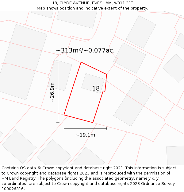 18, CLYDE AVENUE, EVESHAM, WR11 3FE: Plot and title map