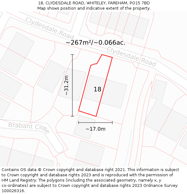 18, CLYDESDALE ROAD, WHITELEY, FAREHAM, PO15 7BD: Plot and title map