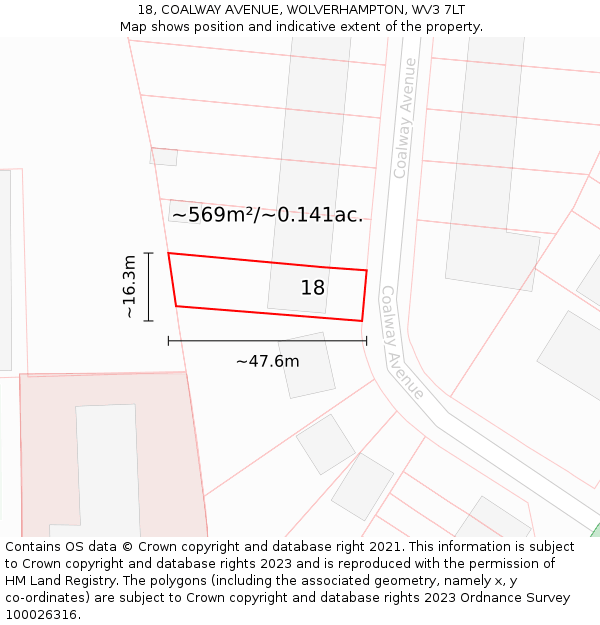 18, COALWAY AVENUE, WOLVERHAMPTON, WV3 7LT: Plot and title map
