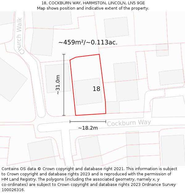 18, COCKBURN WAY, HARMSTON, LINCOLN, LN5 9GE: Plot and title map