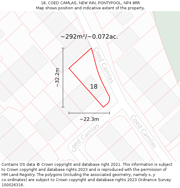 18, COED CAMLAS, NEW INN, PONTYPOOL, NP4 8RR: Plot and title map