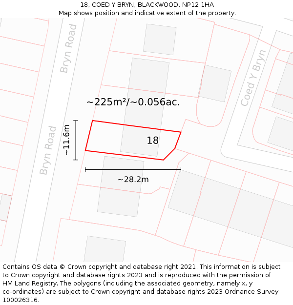 18, COED Y BRYN, BLACKWOOD, NP12 1HA: Plot and title map