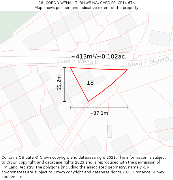 18, COED Y WENALLT, RHIWBINA, CARDIFF, CF14 6TN: Plot and title map