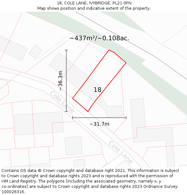 18, COLE LANE, IVYBRIDGE, PL21 0PN: Plot and title map