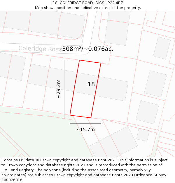 18, COLERIDGE ROAD, DISS, IP22 4PZ: Plot and title map