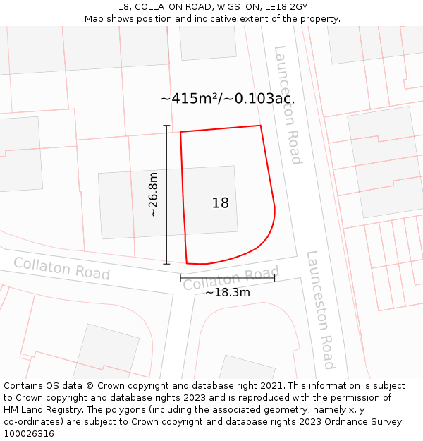 18, COLLATON ROAD, WIGSTON, LE18 2GY: Plot and title map